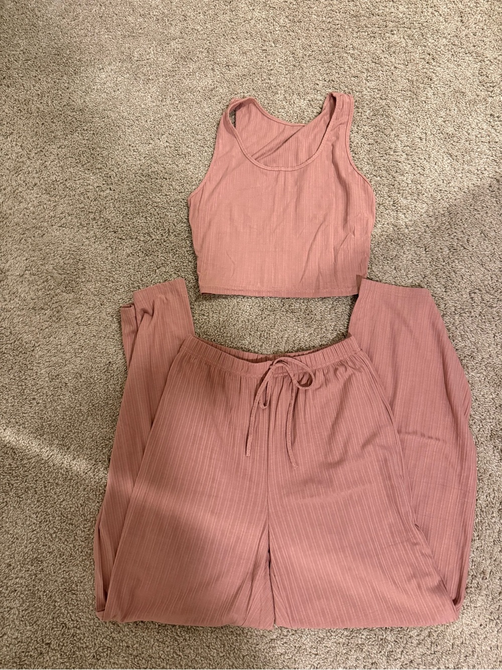 Amazon Women’s Dusty Rose Ribbed Tank Top & Lounge Pants Set